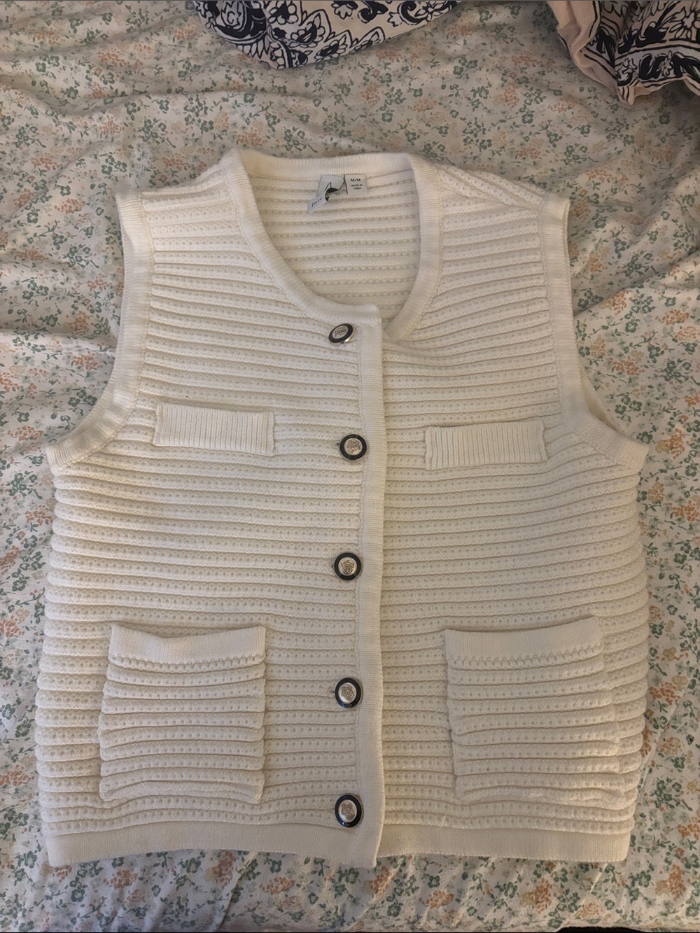 Joie Cream Knit Button-Front Sweater Vest